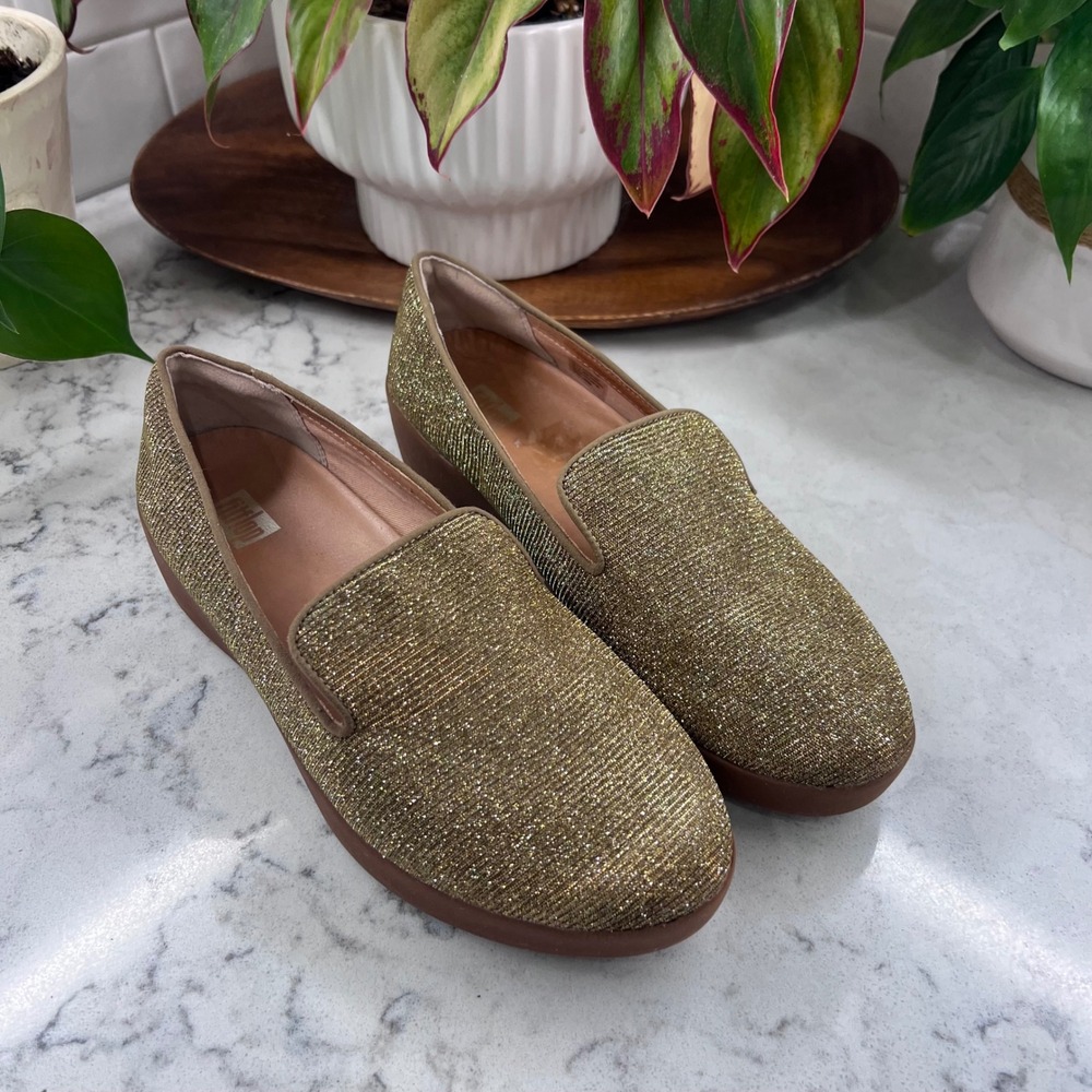 FitFlop Gold Glitter Slip-On Flats